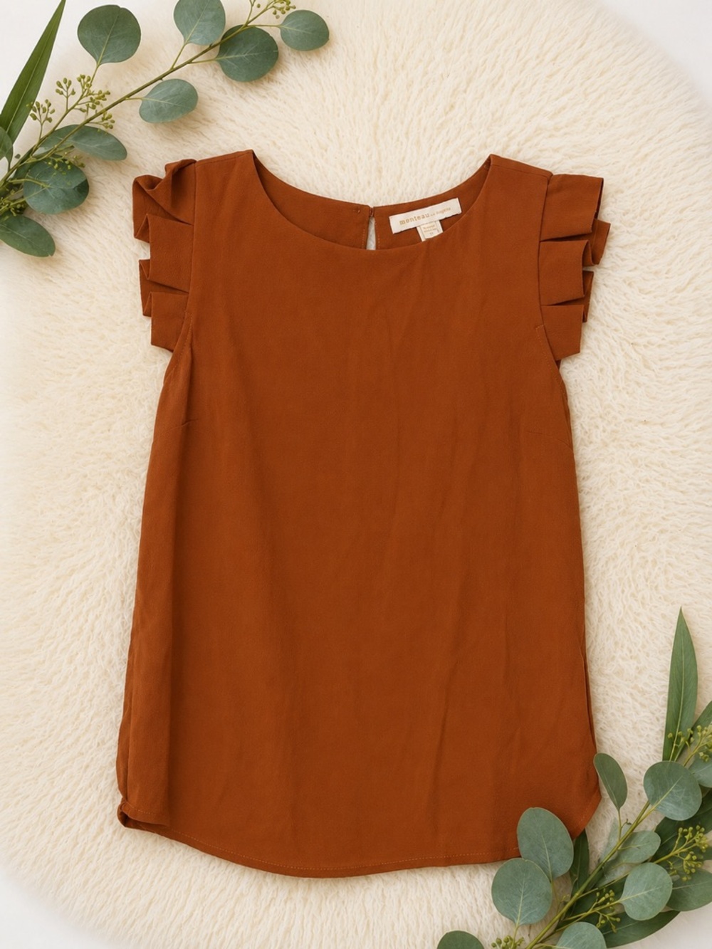 Rust Ruffle Sleeve Tunic Top